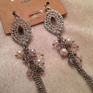 MIA Silver Chandelier Earrings with Pearl & Lilac Crystal Drops (NWT)